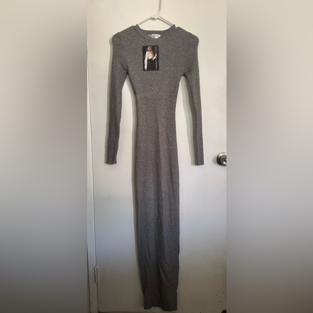 Naked Wardrobe Ribbed Long Sleeve Dress NWT - Picture 4 of 5